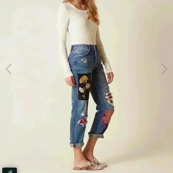 Free People Lux Embellished & Patch Boyfriend Jeans - Size 25 - Picture 4 of 16